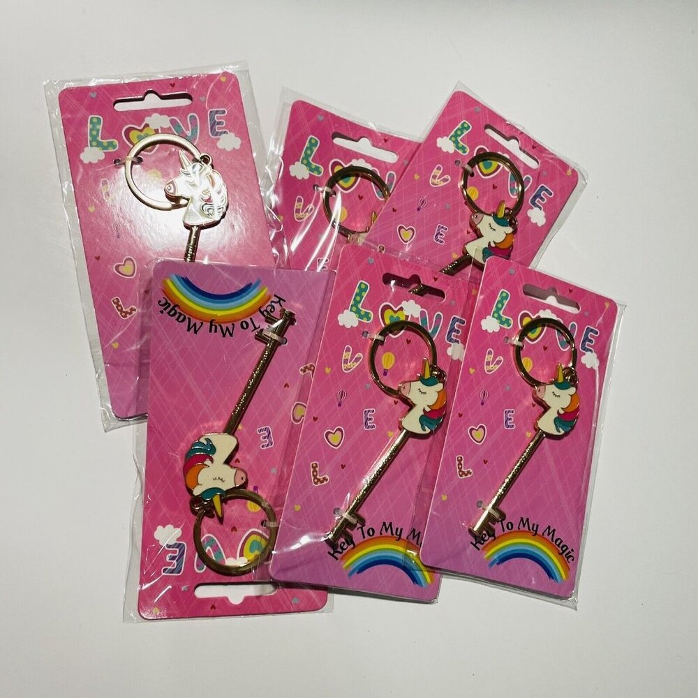 6 Valentine’s Unicorn Key Chains-  Key To My Magic-  Lot - Favors - Set